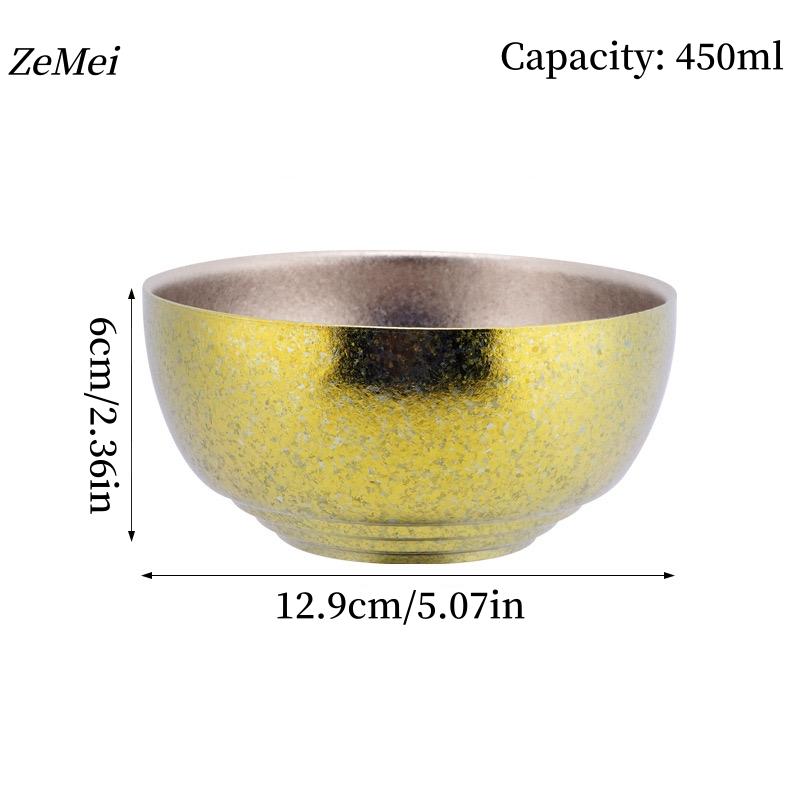 1Pcs Pure Titanium Double-Layer Bowl,450 ml Threaded Texture Drop-Proof Heat-Resistant Home Rice Bowl Food Tableware,Kitchenware