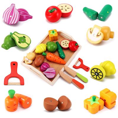 CARLORBO Toy Wooden Play House Fresh Vegetables Fruits Magnetic Ingredients Set Girls Boys Wooden Toy Quickly Cut Play House &