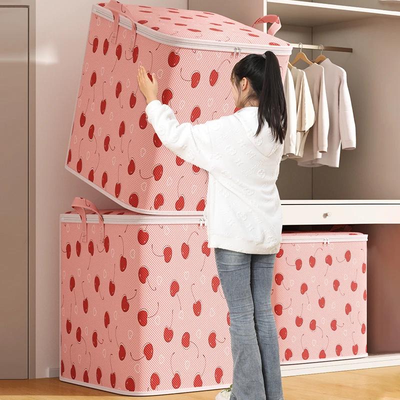 2pc Household Large Capacity Clothing Storage Bag Non-woven Material Wardrobe Organizer Quilt Storage Bag Clothing Storage Bag
