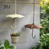 Flower Vessel for Balcony Vintage Iron Umbrella Hanging Planter, Rustic Wrought Pot with Wall Mounted Plant Basket Chain, Weatherproof Outdoor Garden