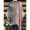 Damen Sommer Böhmisches T-Shirt mit Blumendruck Vintage Helllila Y2k Grafik Rundhals Kleidung Elegant Frau Kurzarm Top