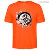 Mens Cotton Long Graphic Chinese Dragon T Shirt Street Casual Style Tee for Men and Women