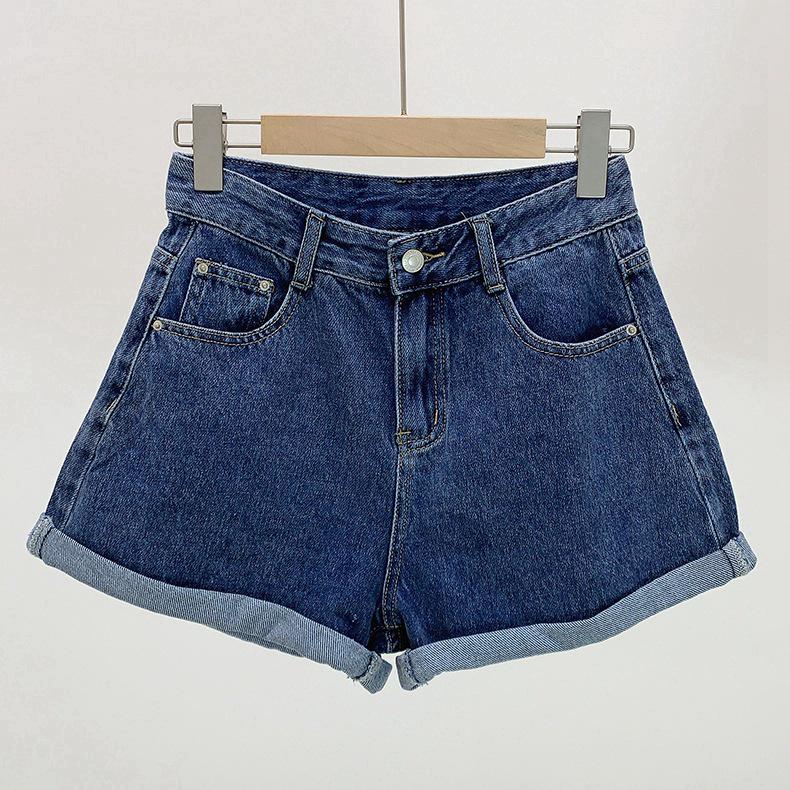 Korean High-Waist A-Line Denim Shorts for Women - Summer Wide Leg, Loose Fit Trend