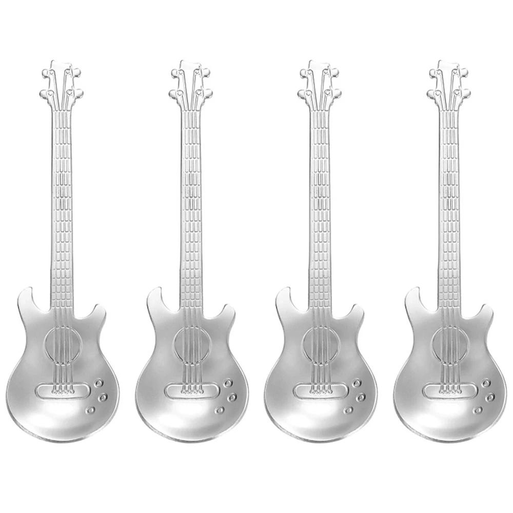 

4Pcs Stainless Steel Guitar Shaped Coffee Spoons Teaspoon Stirring Spoon Dessert Tools for Coffee Tea Kitchen Accessories срібний