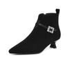 Sheep Suede Winter Pointed Toe Western Boots Stiletto Med Heels Zipper Women Crystal Buckle Ankle Boots