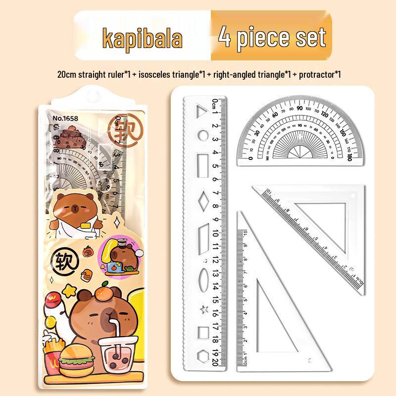 Four-Piece Student Geometry Set: Includes Transparent Set Square, Triangle Ruler (15cm, 20cm), Straight Ruler - Ideal for Exams.