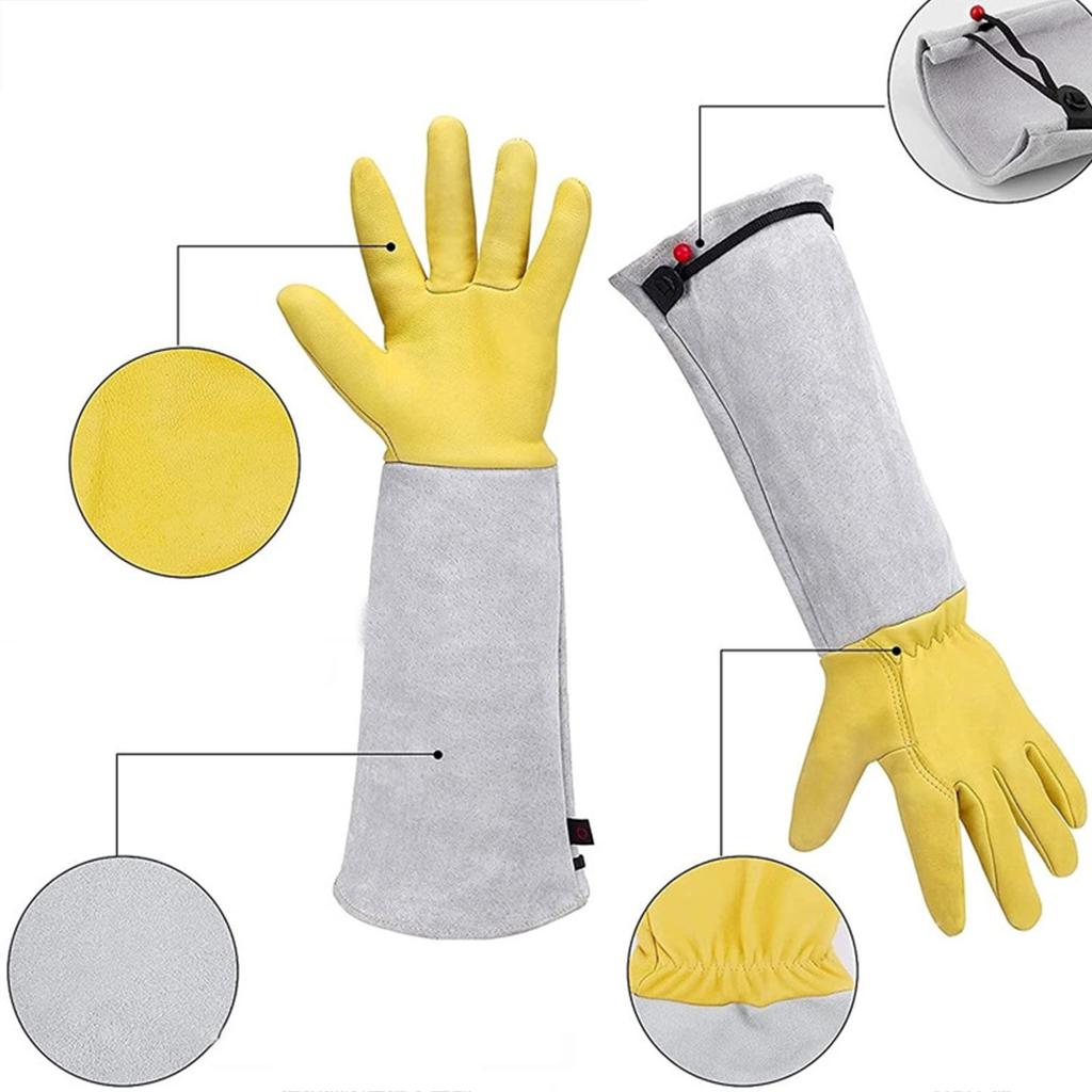 2pcs Rose Pruning Gloves Goatskin Pigskin Leather Anti Slip Thorn Proof Long Gardening Gloves with Elastic Wrist Straps