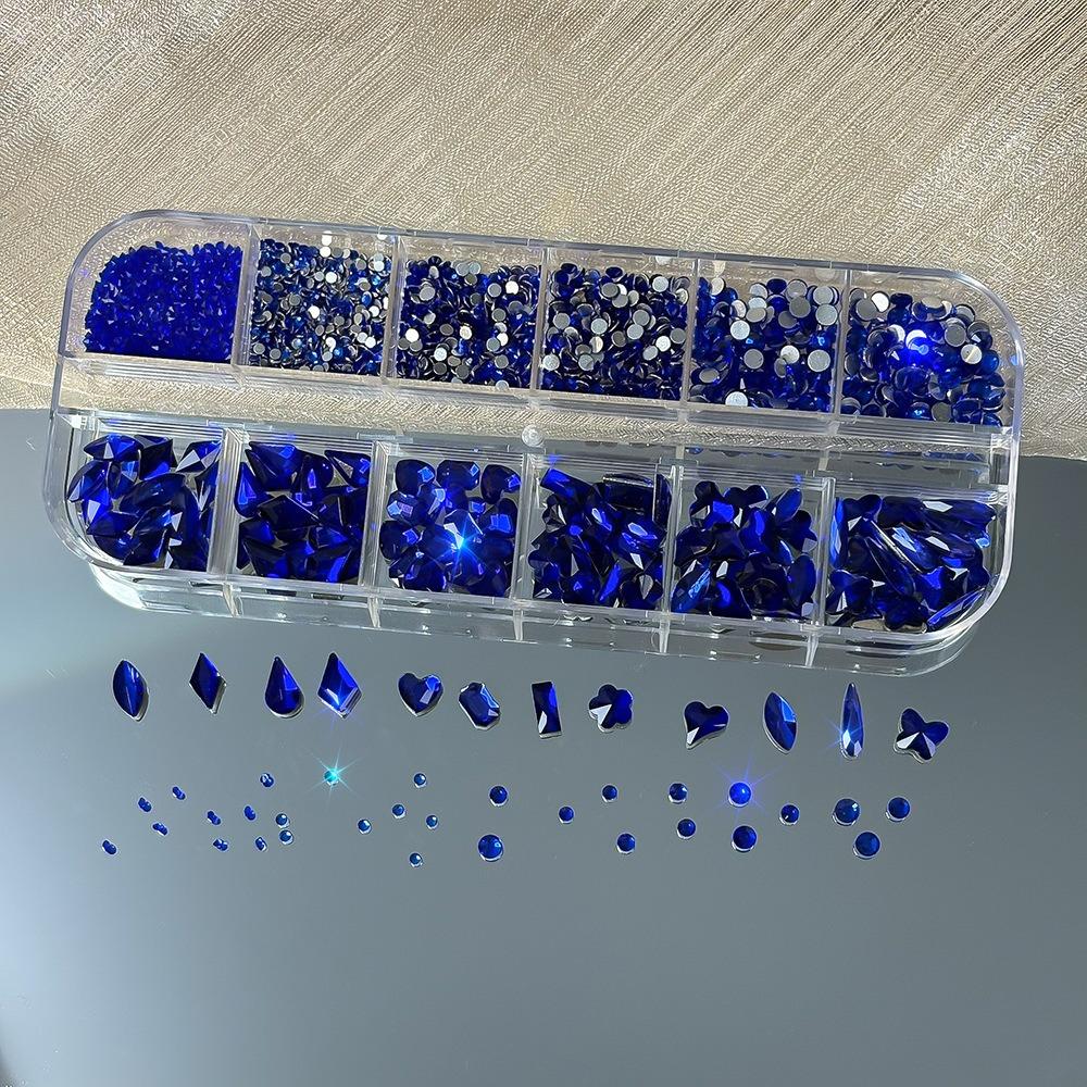 12 Grids 3D Nail Art Rhinestones Flat Bottom Square Rhombus Nail Art Charms Five-pointed Star/Heart Mixed-Shapes