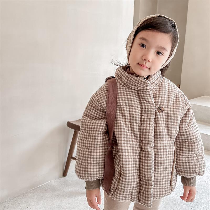 Winter Toddlers Kids Plaid Thicken Coats Fleece Children Warm Outerwear