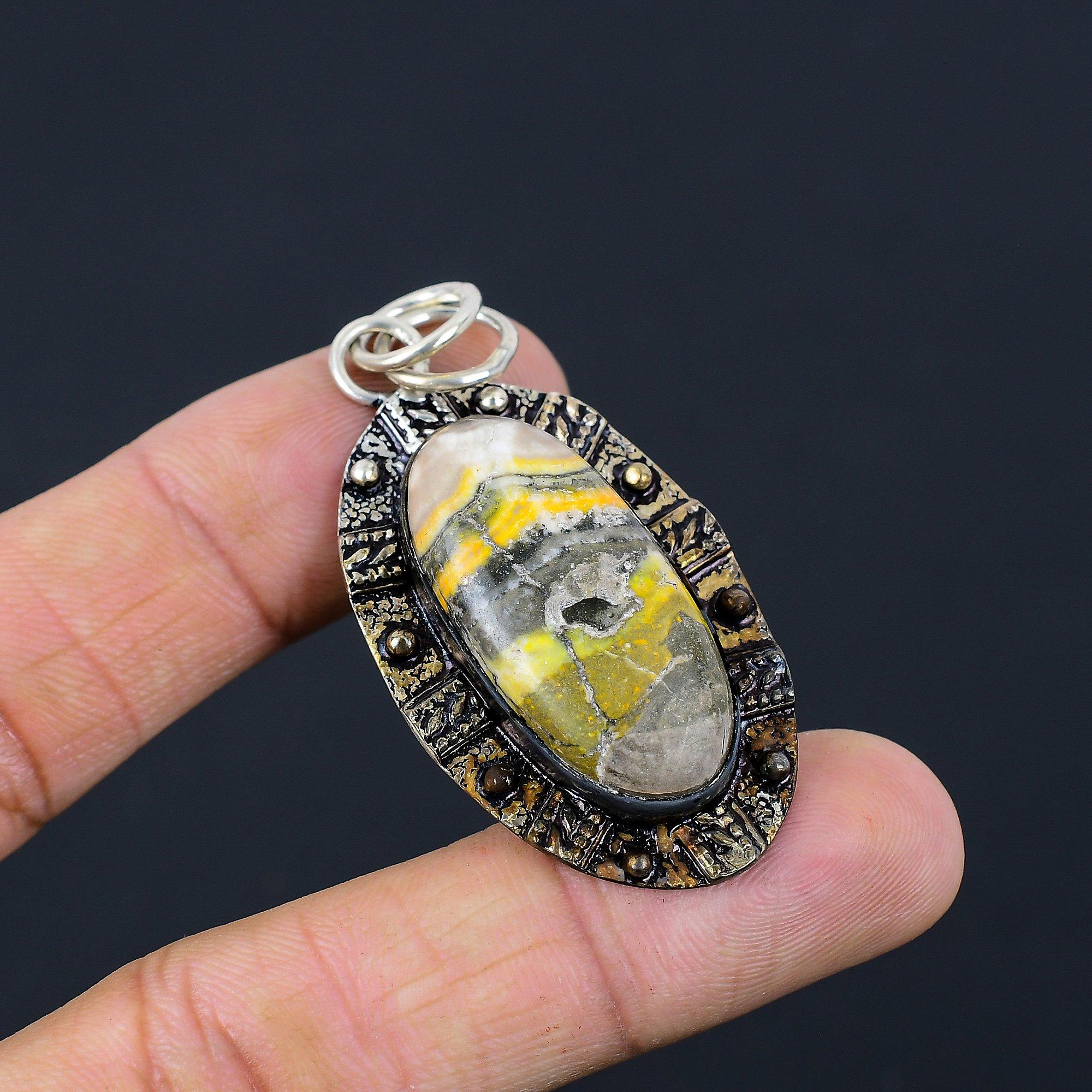 

Natural Bumble Bee Jasper Gemstone Pendant 925 Sterling Silver Indian Jewelry