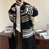 Spring and Autumn new retro loose knitted cardigan top women's striped lazy medium and long outer sweater