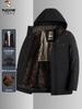Woodpecker Men's Plus Velvet Thickened Mid-Aged Cotton Coat with Detachable Liner, Wear Three Ways for Winter Warmth.