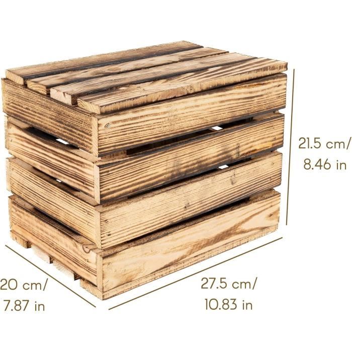 Boîte de rangement en bois flammé Creative Deco - Marron - 27,5 x 20 x 21,5 cm - Coffret Vintage