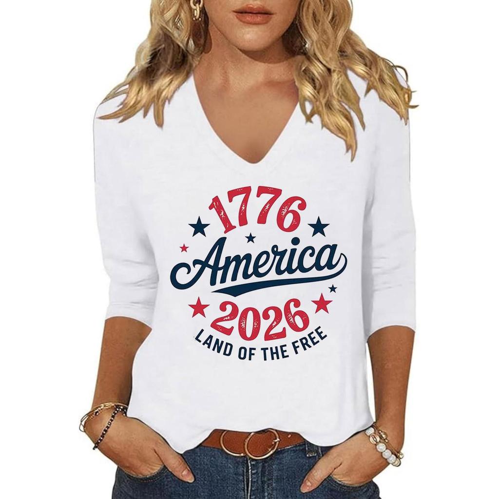 Women's Fashion Casual Independence Day Print Top