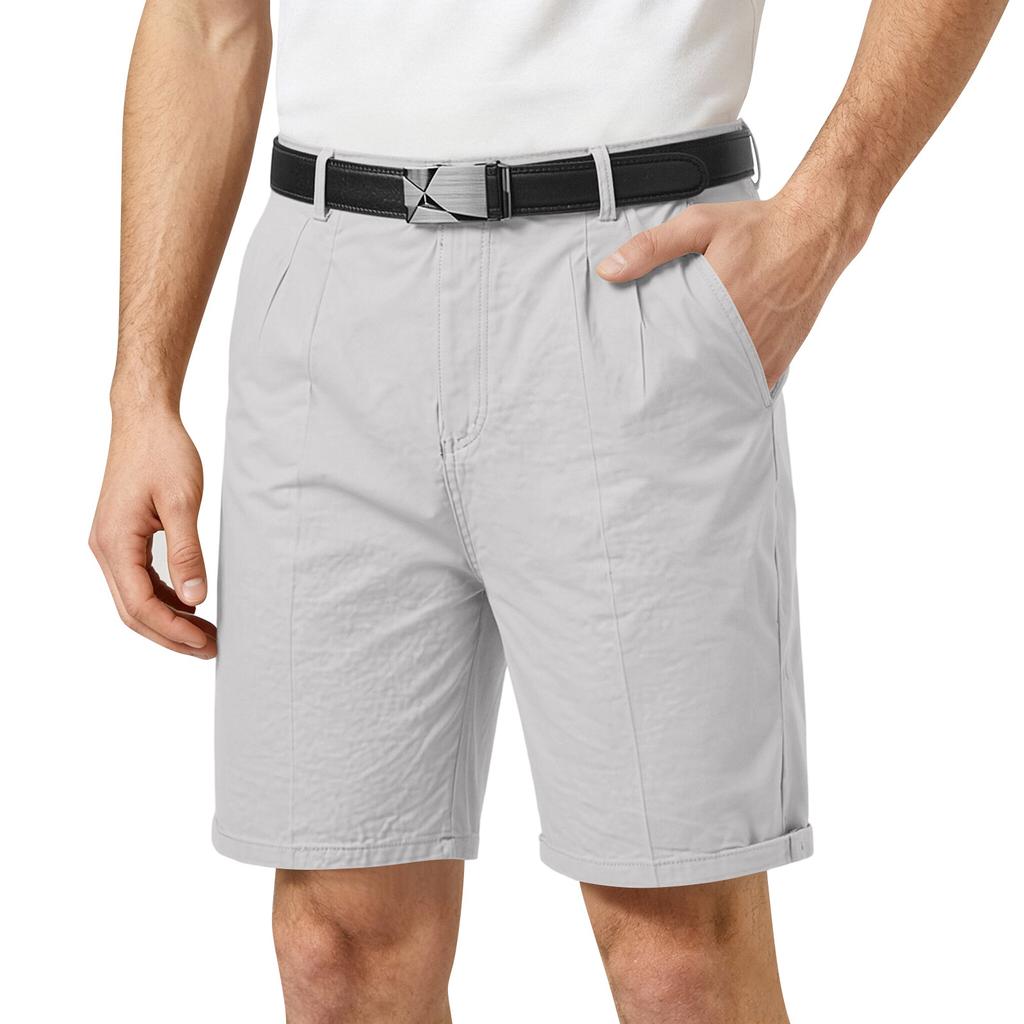 Men Five Pocket Classic Fit Shorts Lightweight Trousers with Belt Loops and Pleated Front Design