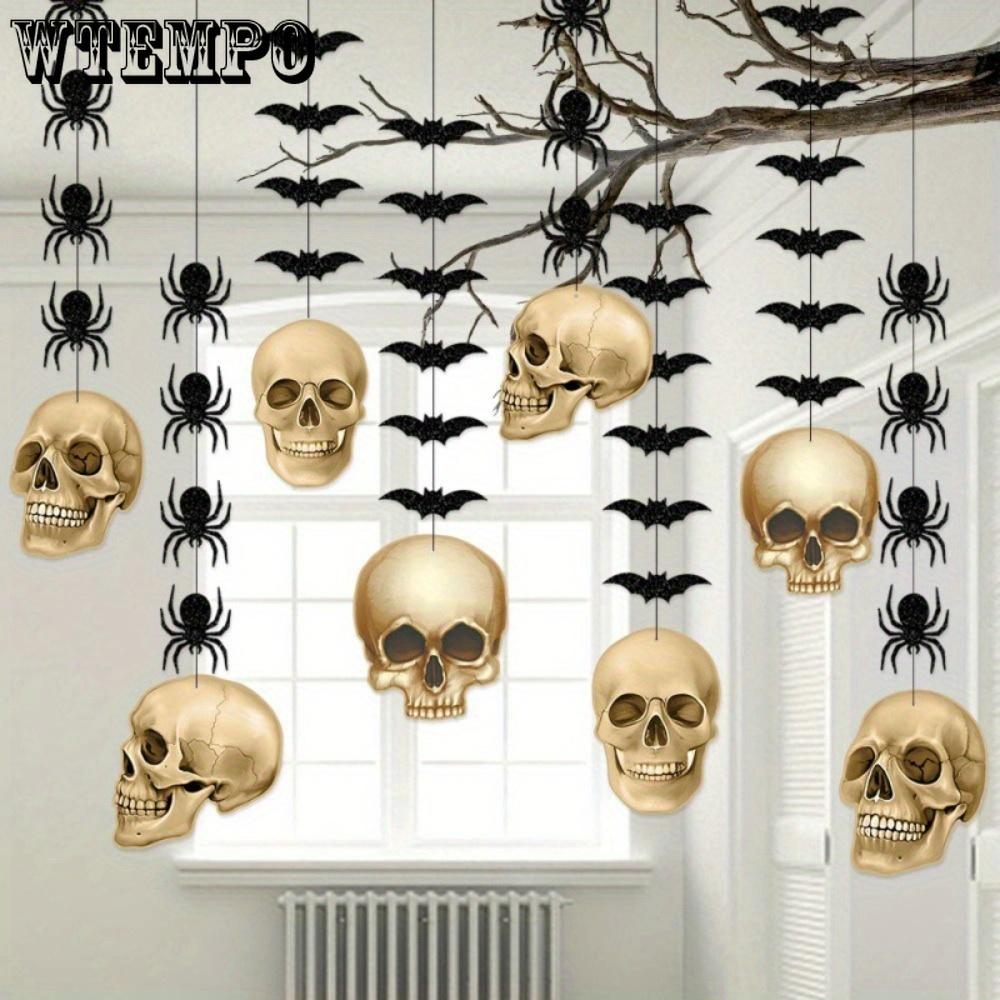 5sets Halloween Decorative Hanging Ornaments Skull Spider Bat Hanging Decor Halloween Ornaments Gothic Party Hanging Skeleton Streamers Banner