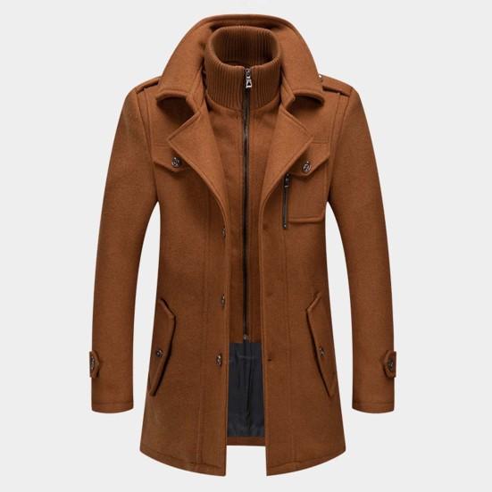Giacca da Uomo Monocolore Finto Due Pezzi Autunno Inverno Zip Bottoni Cappotto per Uso Quotidiano