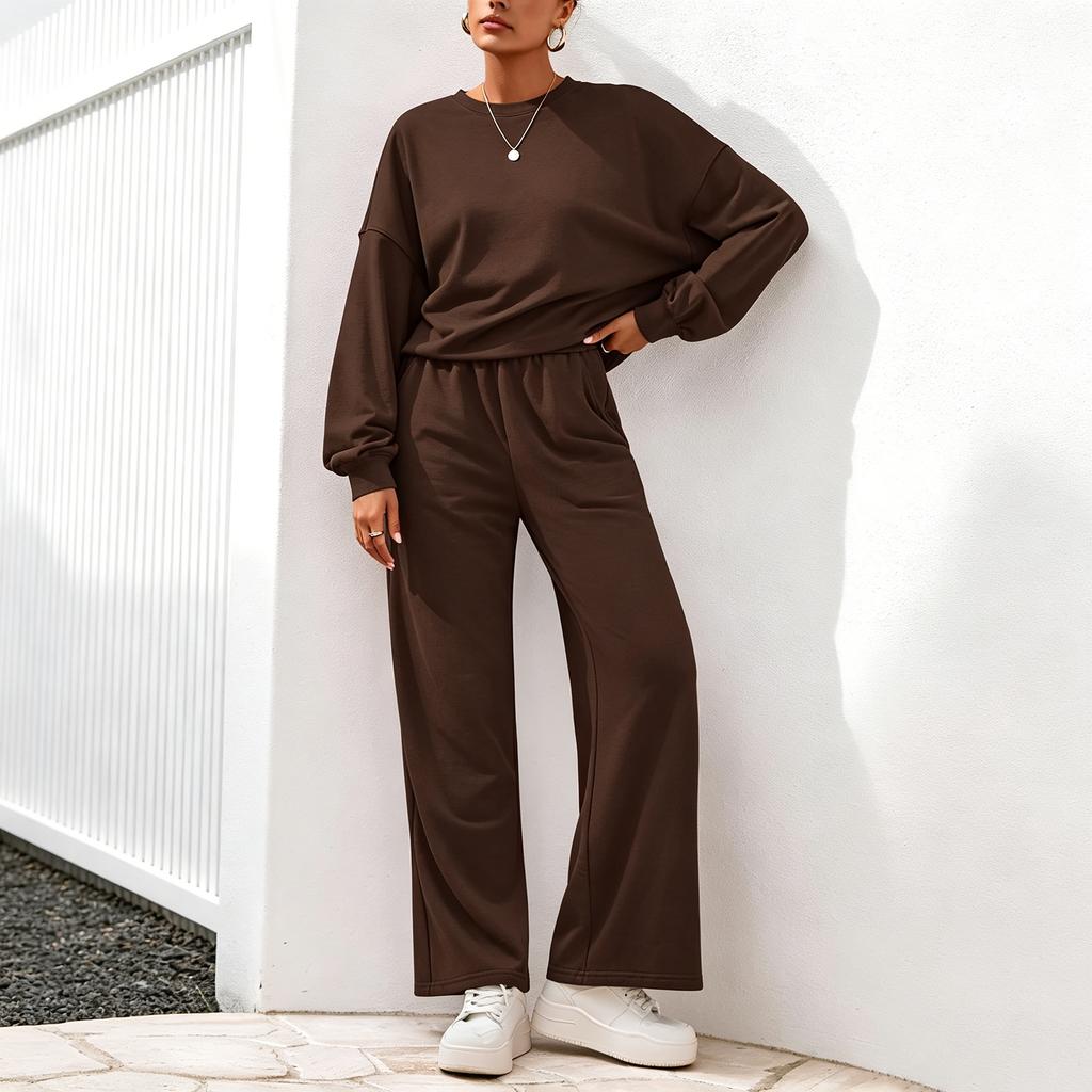 Women's 2 Piece Outfit Crewneck Sweatshirt and Wide Leg Pants for Casual Loungewear