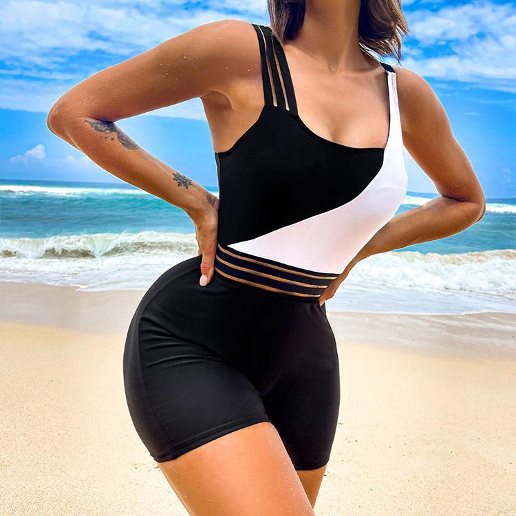 European & American One-Shoulder Color Block Bikini Swimwear