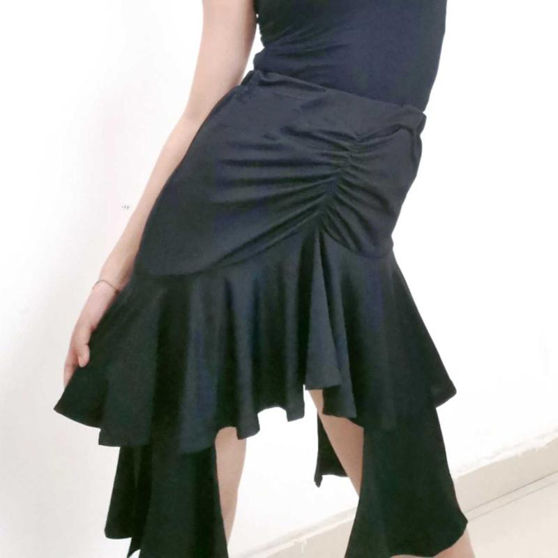 Black Latin Dance Skirt Women's Girls Salsa Rumba Ballroom Practice Dance Competition Costume Performance Latin Skirt Irregular