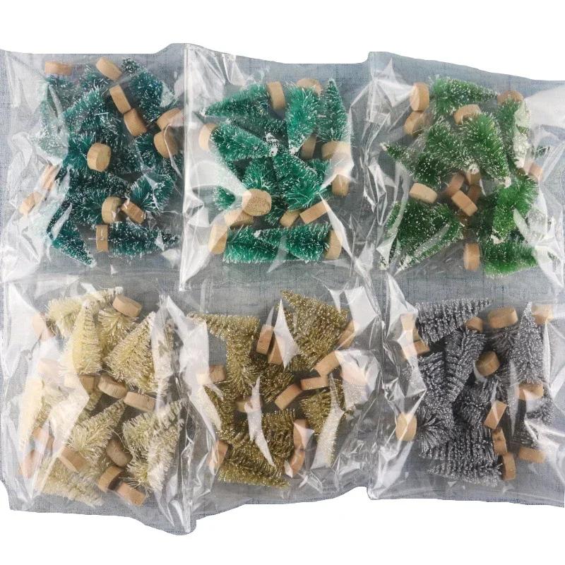 12 Stück Mini Weihnachtsbaum Sisal Seide Zeder Tischdekoration Kleiner Weihnachtsbaum Gold Mini Baum Fenster DIY Dekorationen