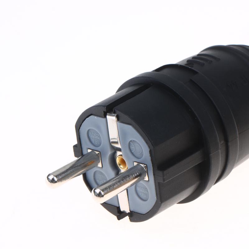 1Pcs Electrial Grounded European Connector With Cover Eu Rubber Waterproof Socket Plug Ip54 For Diy Power Cable Cord 16A 250V