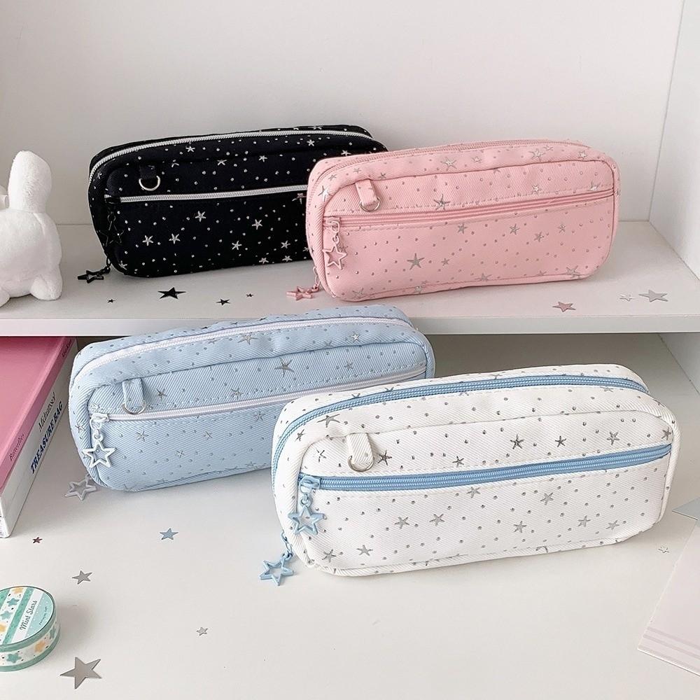 Pen Organizer Star Pencil Case Large Capacity Zipper Stationery Pouch Pencil Storage Bag Children