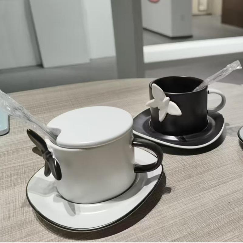 Nordic Style Minimalist Art Internet Celebrity Butterfly Ceramic Coffee Cups And Saucers, Home Office Exquisite Gifts Fashion Cups And Saucers