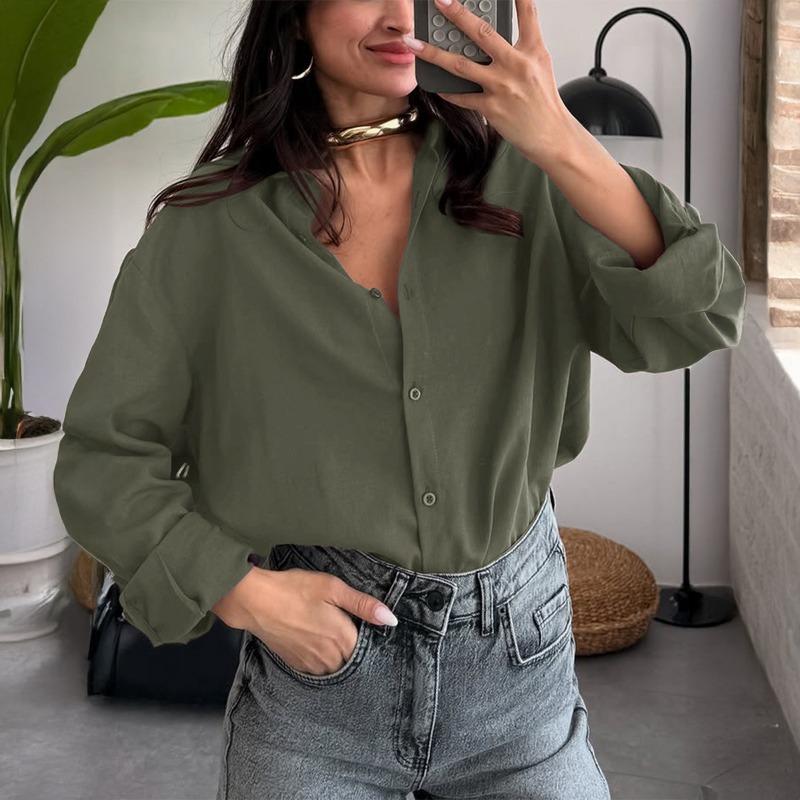 Elegant Baita Long Sleeve Cardigan Shirt Women's Autumn and Winter Lapel Loose and Versatile Top