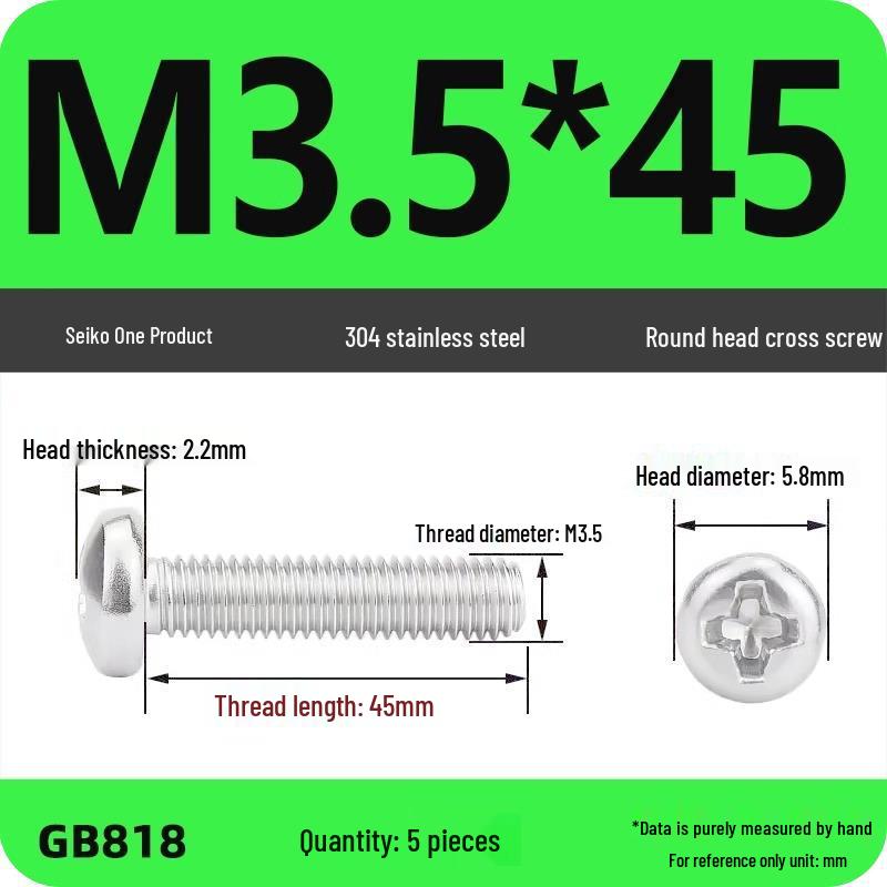 Phillips Pan Head Machine Screws, 304 Stainless Steel, Sizes M1-M10