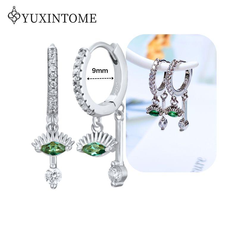 Turquoise 925 Silver Ear Needle Green Zircon vintage emerald Heart/Flower Pendant Hoop Earrings Fashion party Jewelry