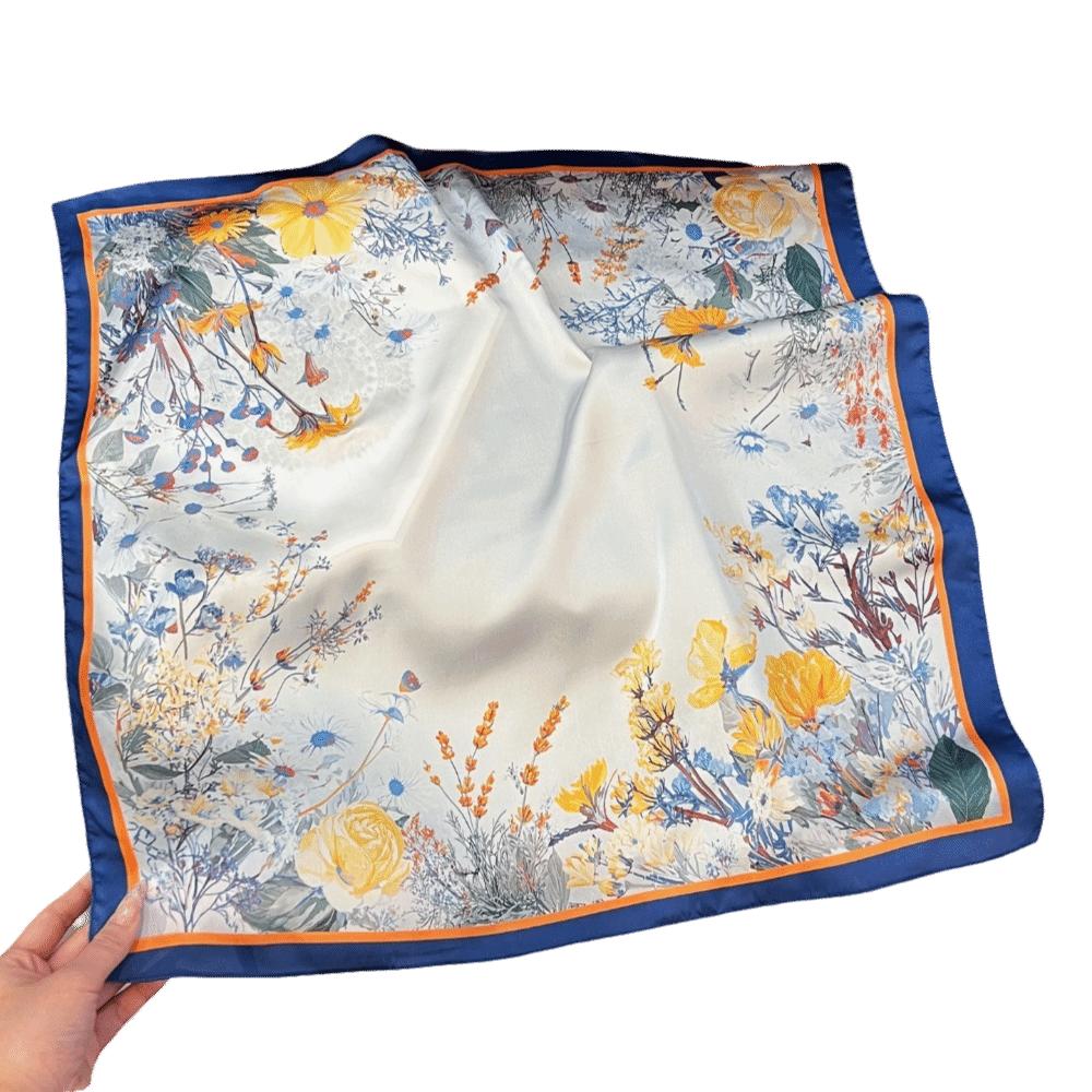 Silk Head Scarf Floral Print Hijab Foulard Fashion Square Scarf Women Female синий