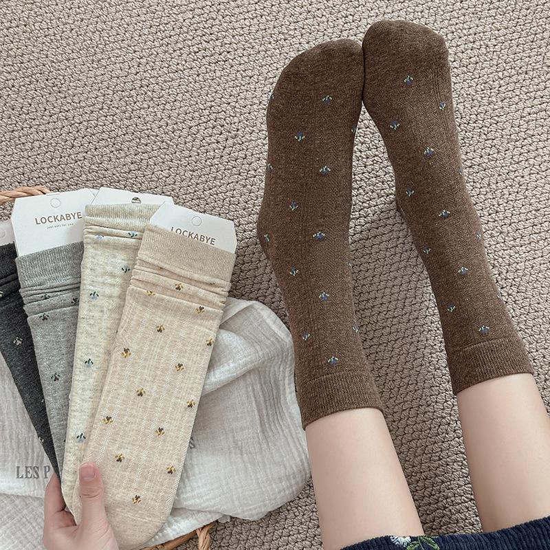 Socks Pure Cotton Tube Socks Season Cute Sweet Little Floral Versatile Cotton Boneless Pile Socks Women