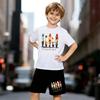 Boys 2 Piece Palm Tree Print Outfit, Short Sleeve T-Shirt and Shorts Set for Kids Age 5-14, Black and White Sporty Casual Summer Clothes