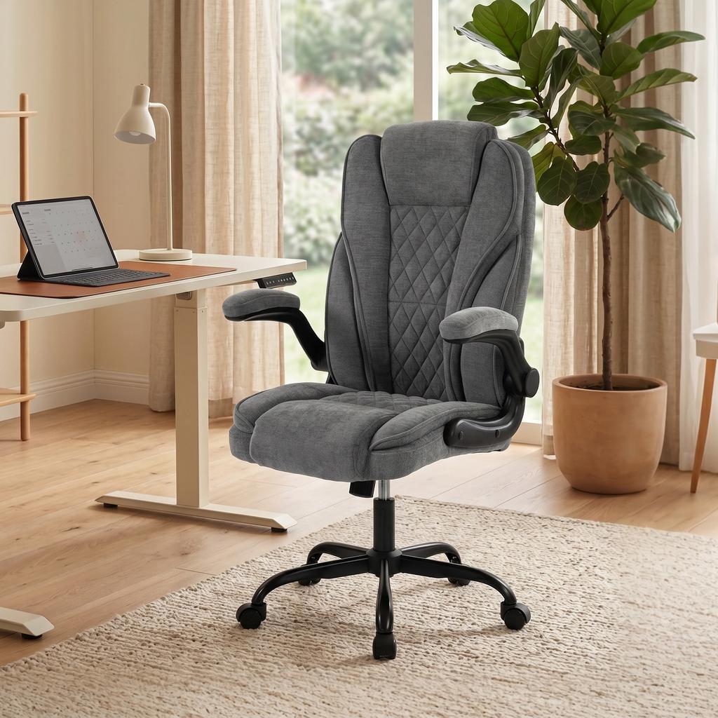 Office Chair, Ergonomic Desk Chair with Flip-up Armrest, Pocket Springs, Swivel Wheels, Adjustable Height, Grey