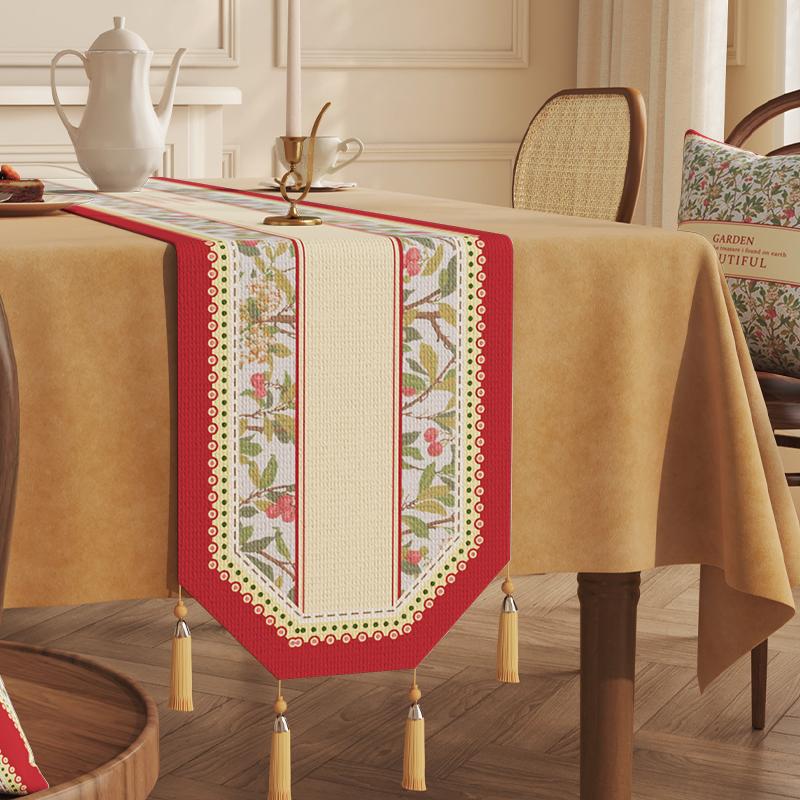 Cotton And Linen Tea Table Mat Tassel Lace Cover Chinese Traditional Table Runner Home Decor TV Cabinet Table Runners