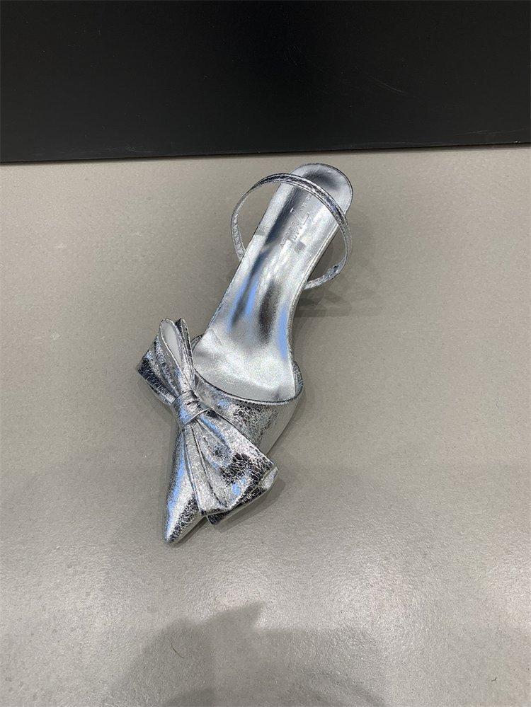 Europäischer und amerikanischer Stil Laufstegmodel, Metall-High-Heel-Sandalen 2024 neu Schleifendekoration spitze Zehenpartie Bag-Head-Sandalen Damen Oberbekleidung