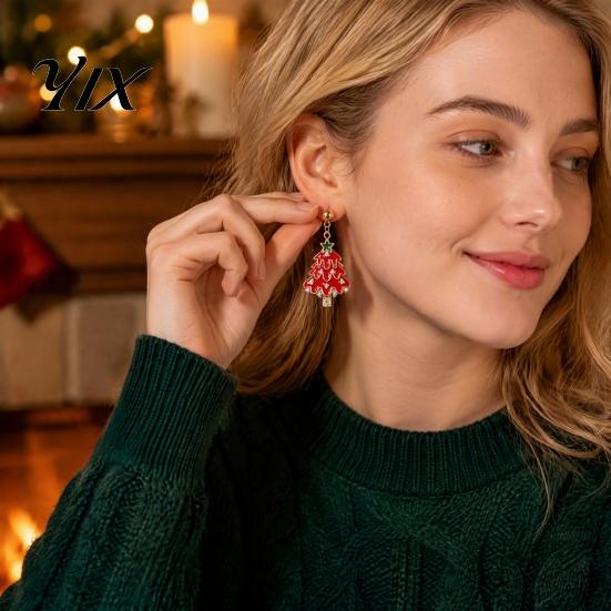 Holiday Rhinestone Jewelry 1 Pair Christmas Earrings for Women, Xmas Tree Dangle Party Accessories Stud Earrings, Sparkling Festival Seasonal