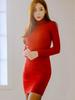 ISLAYCAOLILA EA6 Jose a mini dress perfect for club or party Features a high long and a high Orange Women's Dress, tight-fitting wear. turtleneck,