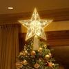 15cm Xmas Tree Topper Star Glowing Christmas Five-pointed Star Ornament with LED Light Colorful Shining Lamp Home Decor