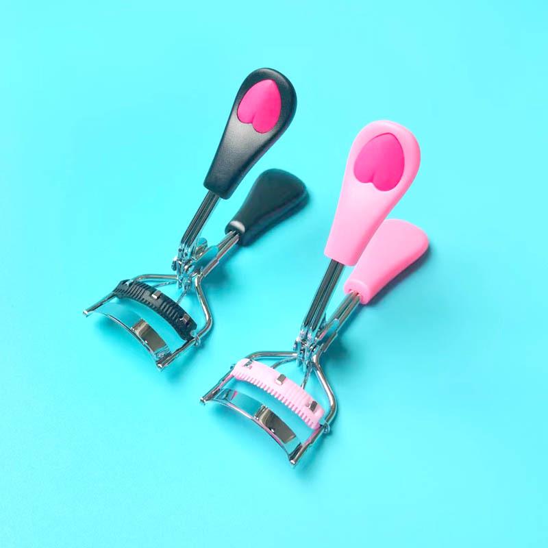 Chrome Peach Heart Handle Wide-Angle Mini Eyelash Curler - Portable Beauty Tool