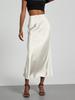 Women's Clothing Elegant Satin Midi Skirt Slim Fit High-Waisted Dress
