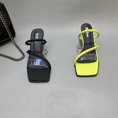 Mode Sommerschuhe für Frauen 2024 Neue Retro Square Toe Dünne Ferse Damen Sandalen Fashion Outdoor Kleid Stiletto Damen Hausschuhe mit Absatz