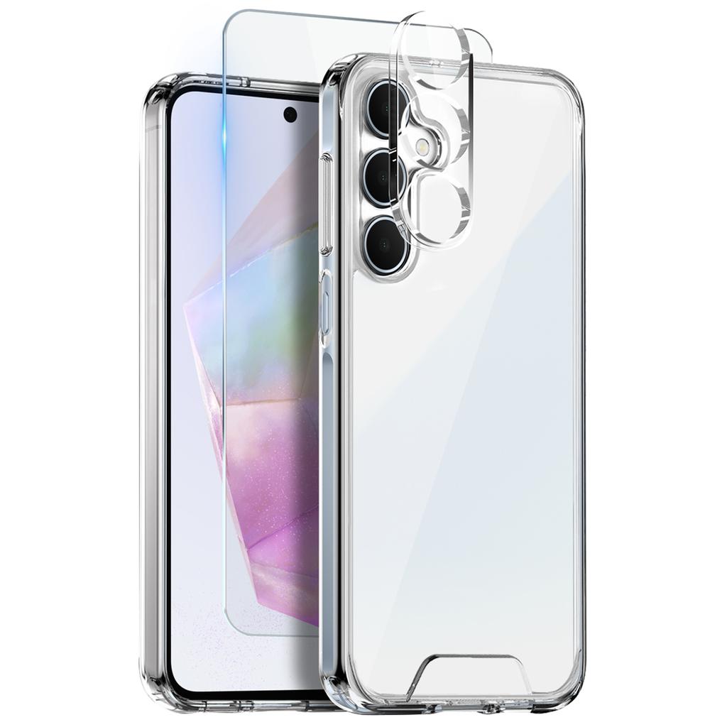NORTHJO For Samsung Galaxy A35 5G Case Transparent PC+TPU Phone Cover Set with Screen Film+Lens Film