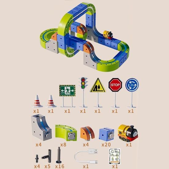 1 Set Magnetic Track Building Block Train Toy DIY Educational Children Electric Train Puzzle Track Toy with Road Signs Toddlers Boys Girls Gift