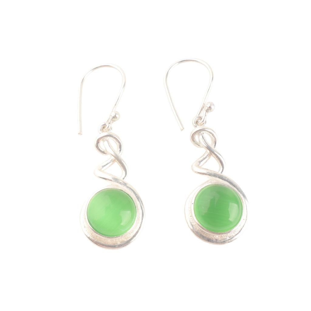 Green Cat's Eye Gemstone 925 Solid Stamped Silver Drop Dangle Earrings For Her CE-14-31