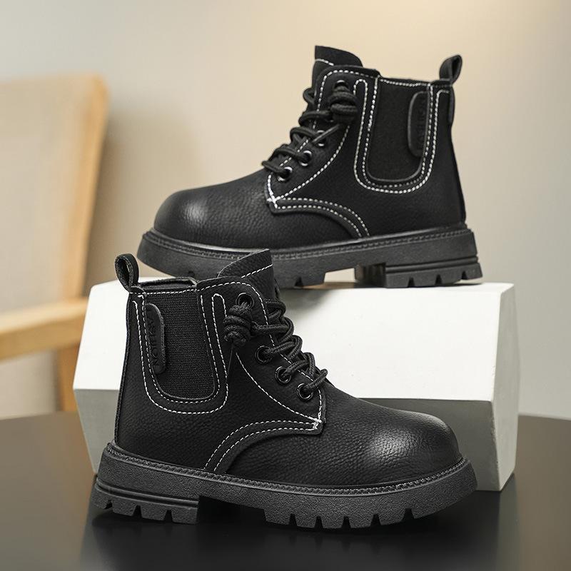 

Детские осенне-зимние ботинки Мартин с высоким берцем, эластичная резинка, ботинки цвета ревеня, нескользящие и износостойкие ботинки в стиле милитари, на толстой подошве, кожаные ботинки для мальчиков 37 чёрный