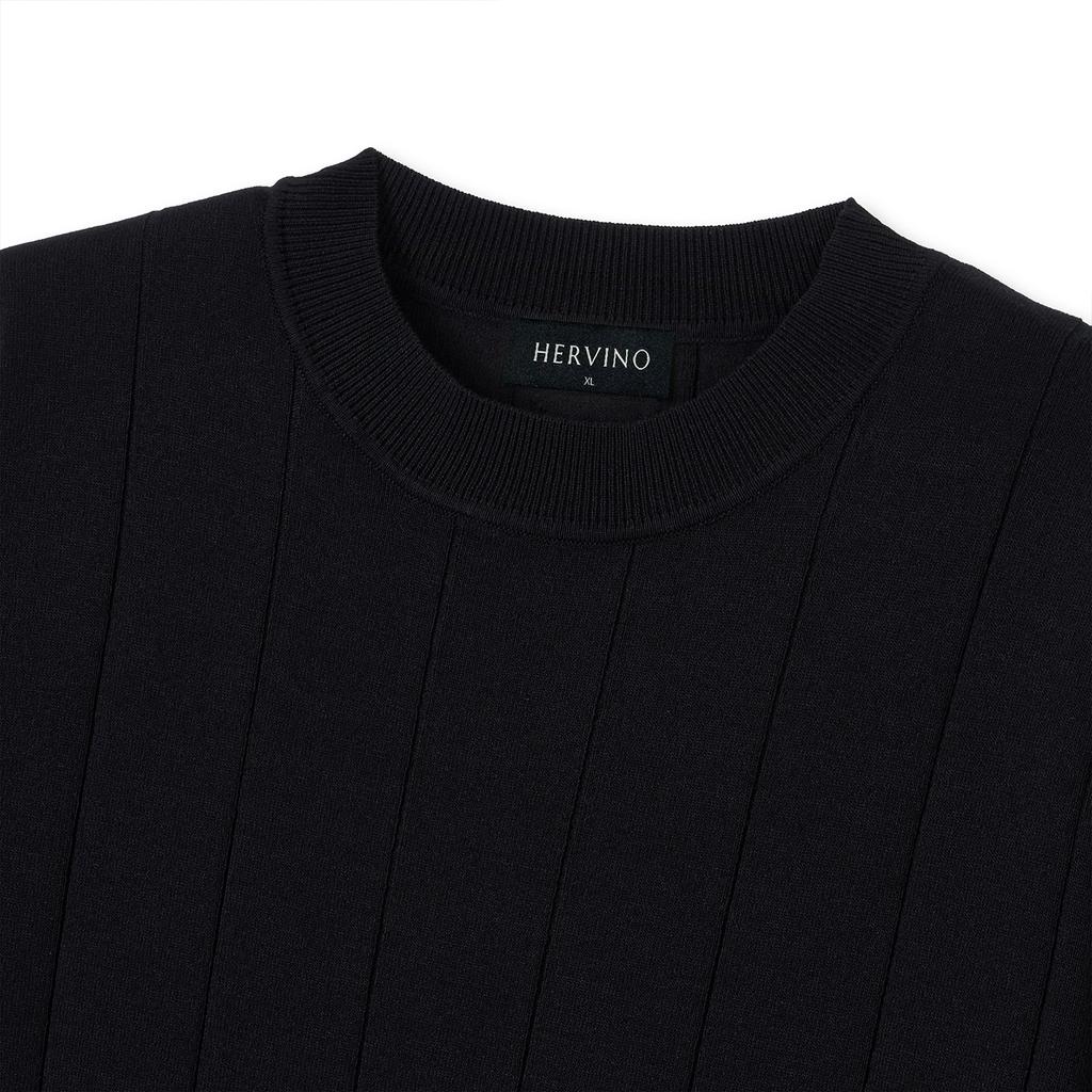 HERVINO Cable Round Neck Muscle Fit Short Sleeve Knit [Black]
