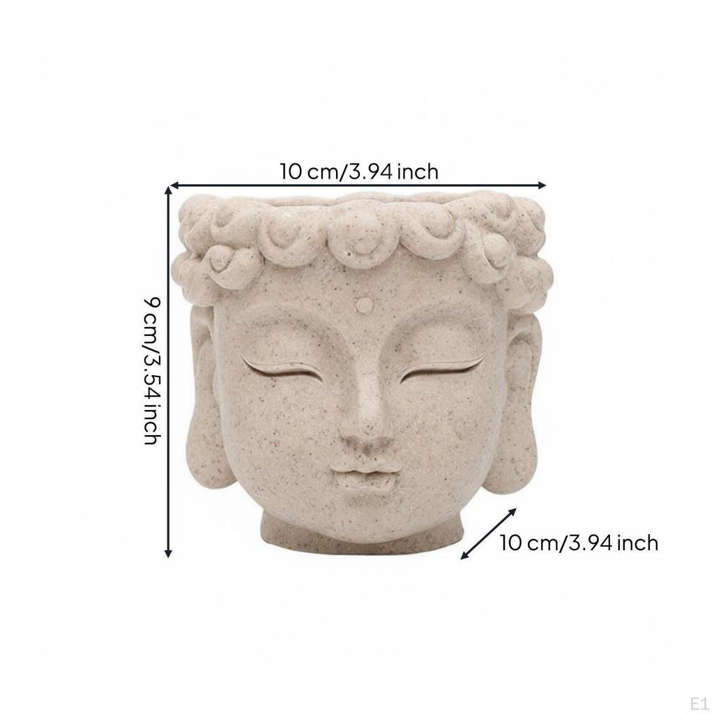 Buddha Head Planter Creative Design Resin Plant Pot Ideal Meditative Offering Face Flower