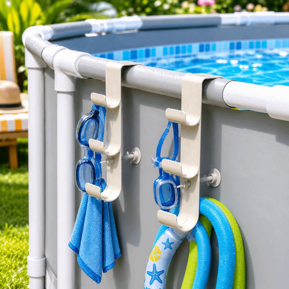 Adjustable Pool Pole Bracket Clothing Hanging Plastic Telescopic Pole Hanger Multi-functional Pool Hook Holder Poolside Cleaning